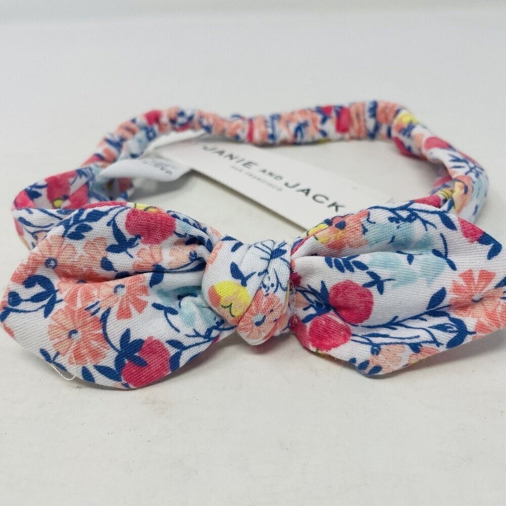 Janie and Jack Youth Girls One Size Floral Girls Fabric Headband with Bow White